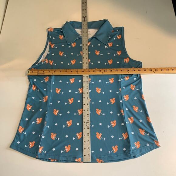 Tipsy Elves Polo Shirt Womens XL Extra Large Squirrel Playing Golf Sleeveless - Picture 6 of 10
